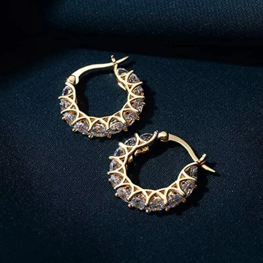 NEW GOLD FILLED HOOP DIAMOND EARRINGS - Picture 3 of 5